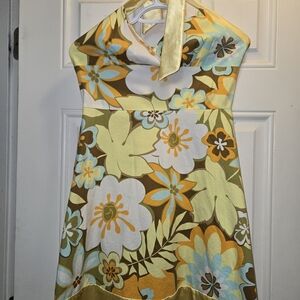 Floral Halter Dress in Yellow and Brown